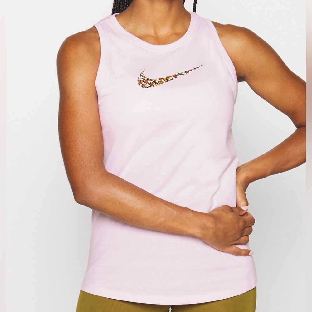 NIKE Pink Performance Dri Fit Tank Floral Swoosh Size M